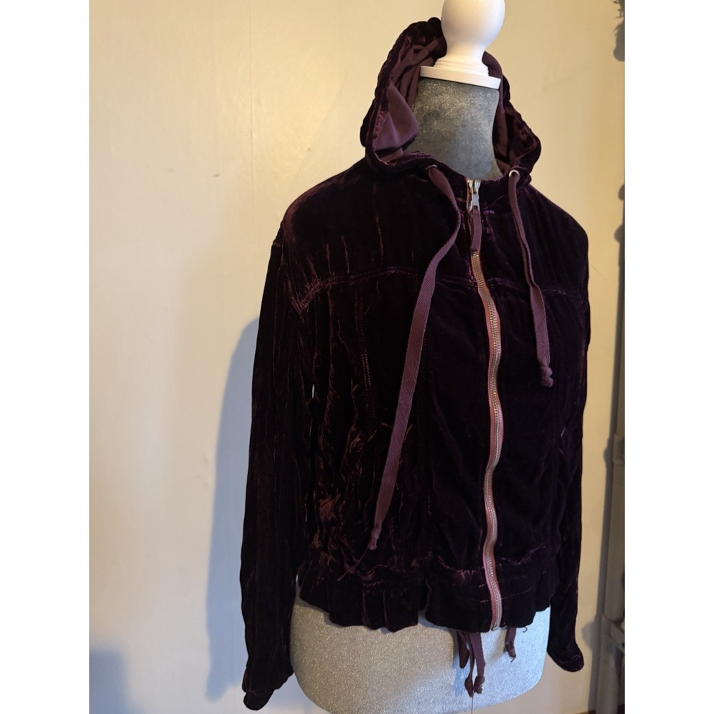 marrakech anthropologie Burgundy Velvet‎ Jacket Hoodie Romantic Vampire Goth XS - Picture 3 of 11